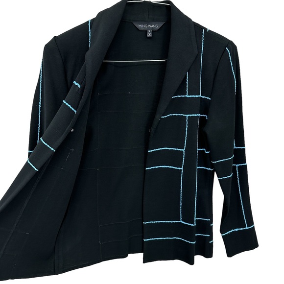 New MING WANG Jacket Open Front, Single Clasp, Knit Black Blue - Picture 2 of 11